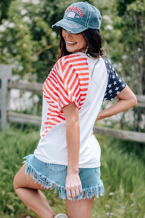Stars and Stripes Sleeves V Neck US Flag T Shirt - MXSTUDIO.COM