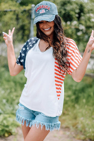 Stars and Stripes Sleeves V Neck US Flag T Shirt - MXSTUDIO.COM