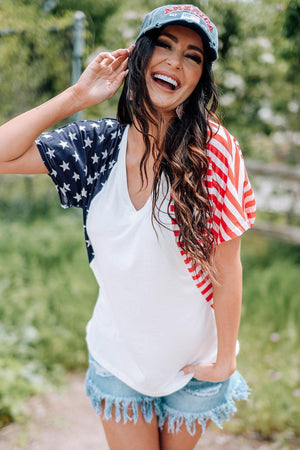 Stars and Stripes Sleeves V Neck US Flag T Shirt - MXSTUDIO.COM