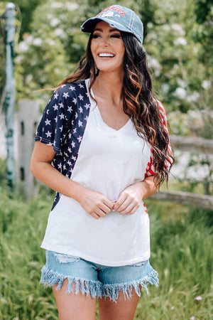 Stars and Stripes Sleeves V Neck US Flag T Shirt - MXSTUDIO.COM