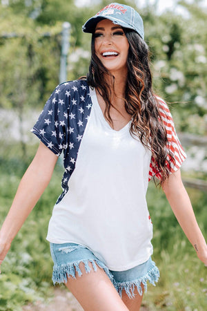 Stars and Stripes Sleeves V Neck US Flag T Shirt - MXSTUDIO.COM