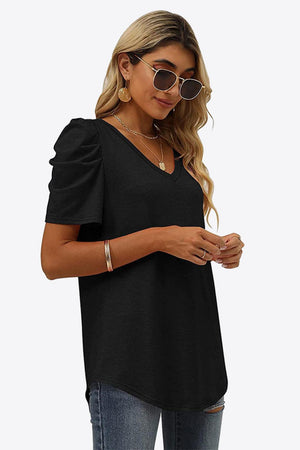 Start Fresh V Neck Puff Sleeve Tee - MXSTUDIO.COM