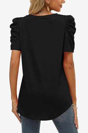 Start Fresh V Neck Puff Sleeve Tee - MXSTUDIO.COM