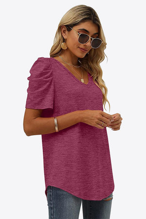 Start Fresh V Neck Puff Sleeve Tee - MXSTUDIO.COM