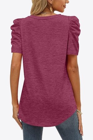 Start Fresh V Neck Puff Sleeve Tee - MXSTUDIO.COM