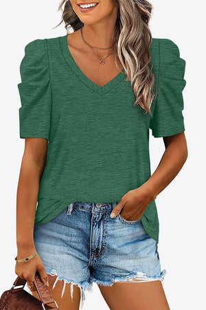Start Fresh V Neck Puff Sleeve Tee - MXSTUDIO.COM