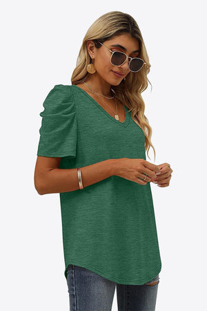 Start Fresh V Neck Puff Sleeve Tee - MXSTUDIO.COM