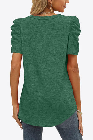 Start Fresh V Neck Puff Sleeve Tee - MXSTUDIO.COM