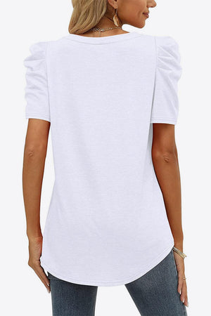 Start Fresh V Neck Puff Sleeve Tee - MXSTUDIO.COM