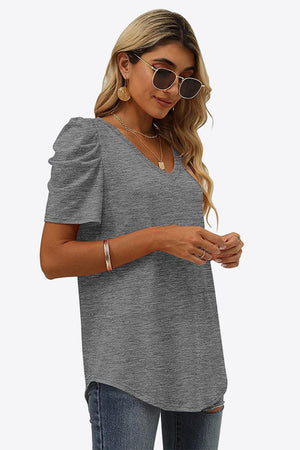 Start Fresh V Neck Puff Sleeve Tee - MXSTUDIO.COM