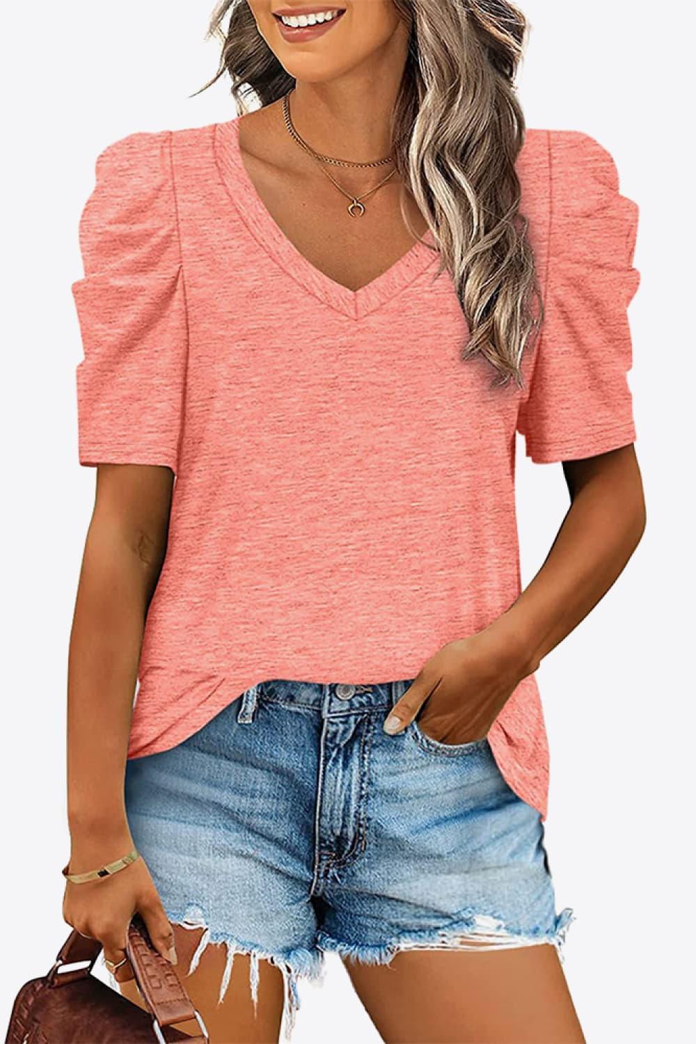 Start Fresh V Neck Puff Sleeve Tee - MXSTUDIO.COM