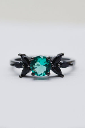 Stately Zircon Leaf Accent Paraiba Tourmaline Ring - MXSTUDIO.COM