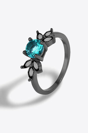 Stately Zircon Leaf Accent Paraiba Tourmaline Ring - MXSTUDIO.COM
