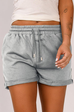 Steady Drawstring Elastic Waist Cuffed Shorts - MXSTUDIO.COM