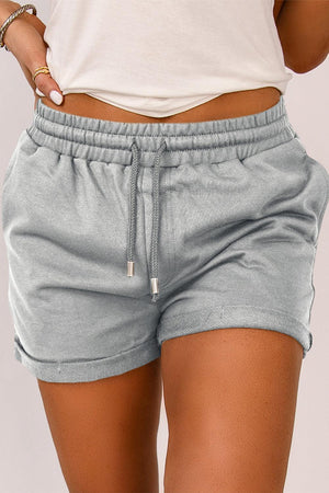 Steady Drawstring Elastic Waist Cuffed Shorts - MXSTUDIO.COM