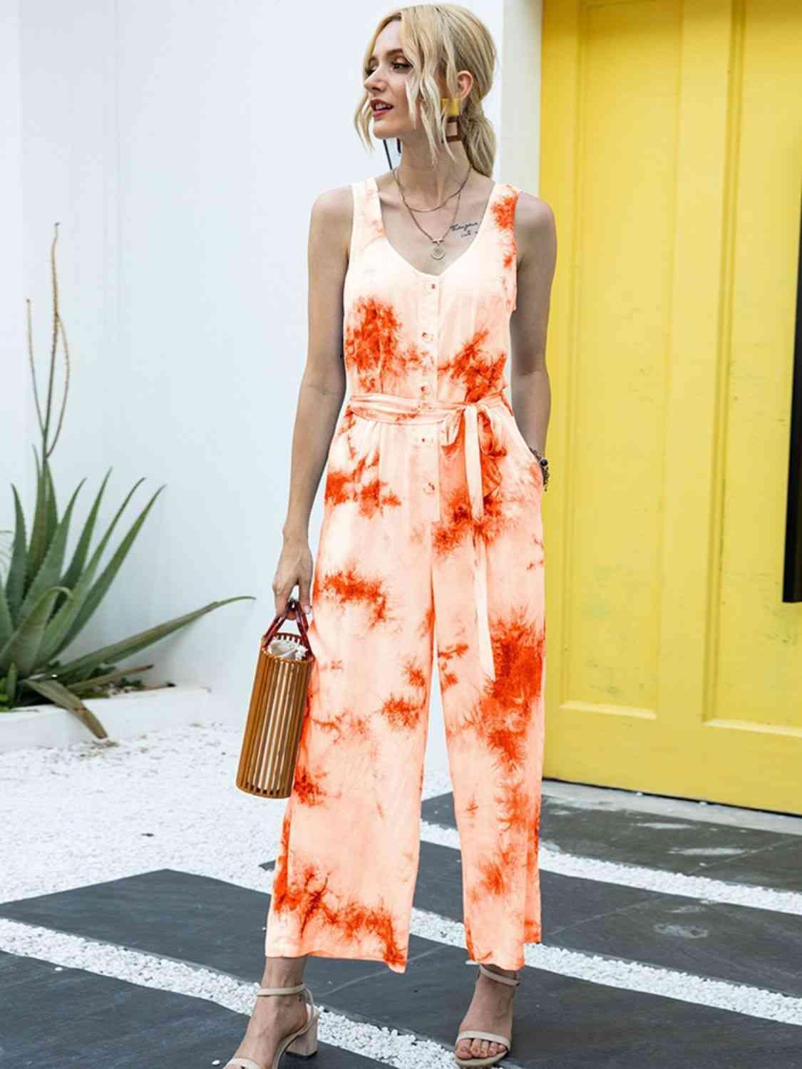 Straight Cropped Leg Sleeveless Tie Dye Jumpsuit - MXSTUDIO.COM