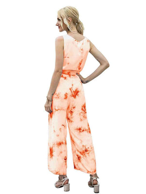 Straight Cropped Leg Sleeveless Tie Dye Jumpsuit - MXSTUDIO.COM