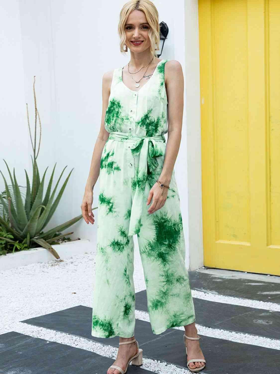 Straight Cropped Leg Sleeveless Tie Dye Jumpsuit - MXSTUDIO.COM