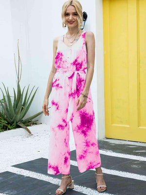 Straight Cropped Leg Sleeveless Tie Dye Jumpsuit - MXSTUDIO.COM