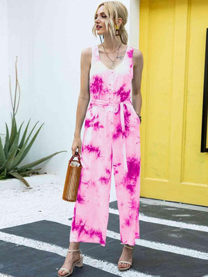 Straight Cropped Leg Sleeveless Tie Dye Jumpsuit - MXSTUDIO.COM