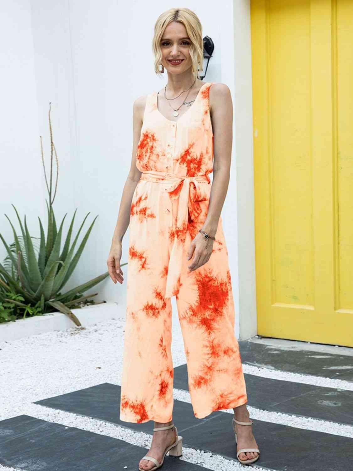 Straight Cropped Leg Sleeveless Tie Dye Jumpsuit - MXSTUDIO.COM