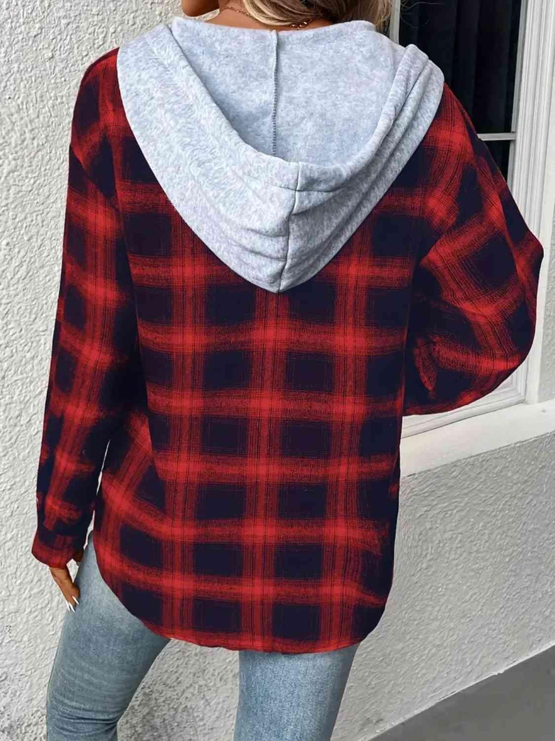 Street Style Button Up Plaid Hoodie-MXSTUDIO.COM