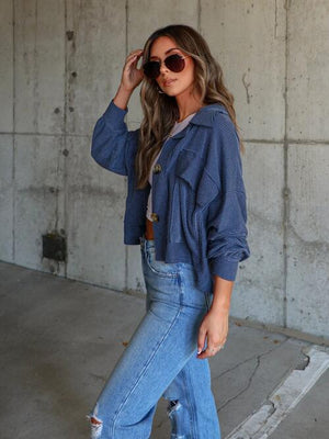 Streetwear Collared Ribbed Button Up Jacket-MXSTUDIO.COM