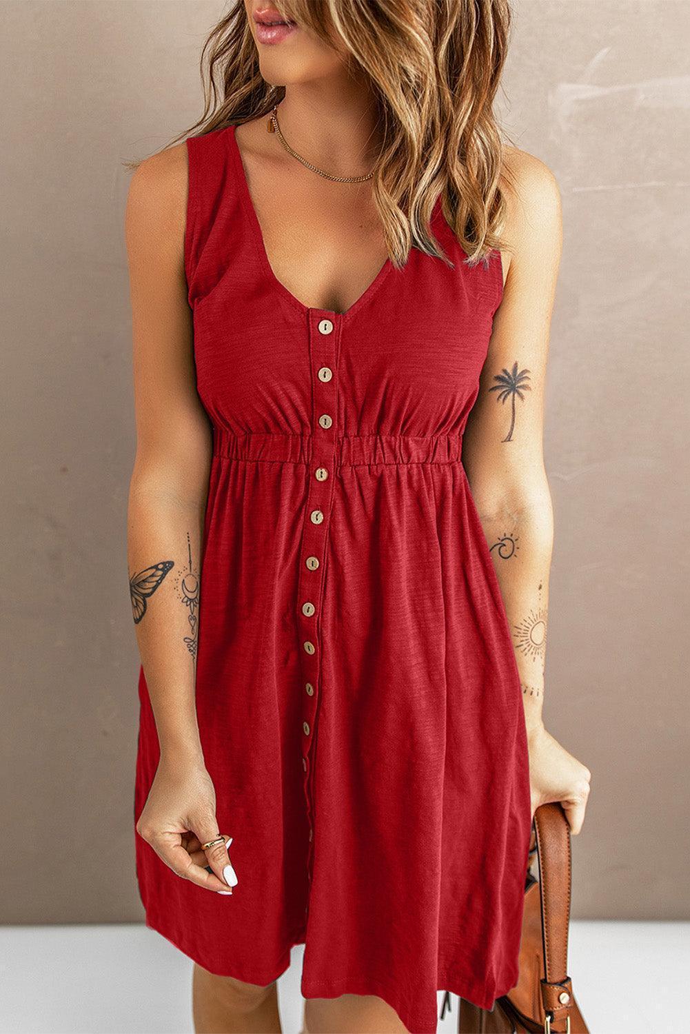 Stress-Free Button Down Sleeveless Dress - MXSTUDIO.COM