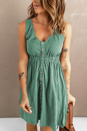 Stress-Free Button Down Sleeveless Dress - MXSTUDIO.COM