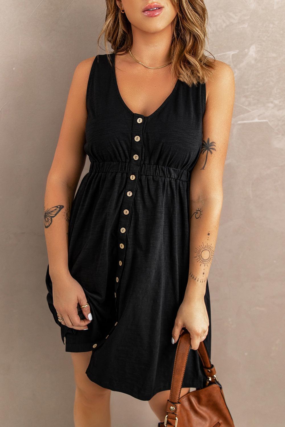 Stress-Free Button Down Sleeveless Dress - MXSTUDIO.COM