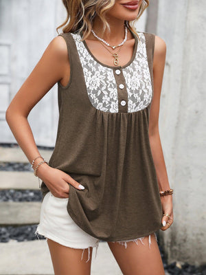 Stress-Free Lace Scoop Neck Tunic Tank Top - MXSTUDIO.COM