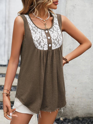 Stress-Free Lace Scoop Neck Tunic Tank Top - MXSTUDIO.COM