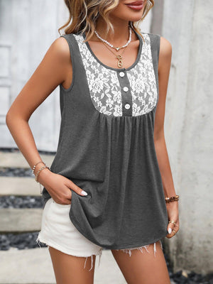 Stress-Free Lace Scoop Neck Tunic Tank Top - MXSTUDIO.COM
