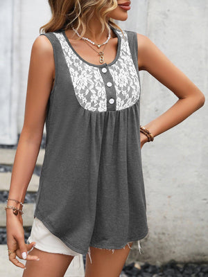 Stress-Free Lace Scoop Neck Tunic Tank Top - MXSTUDIO.COM