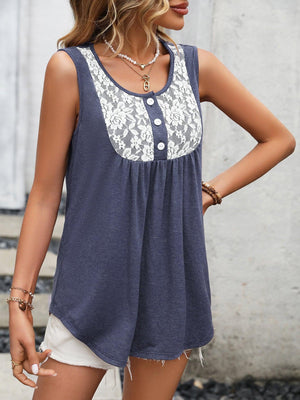 Stress-Free Lace Scoop Neck Tunic Tank Top - MXSTUDIO.COM
