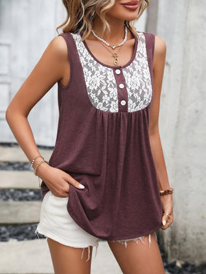 Stress-Free Lace Scoop Neck Tunic Tank Top - MXSTUDIO.COM