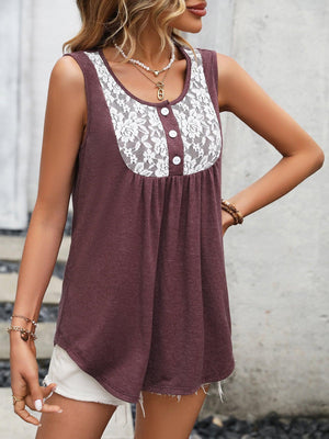 Stress-Free Lace Scoop Neck Tunic Tank Top - MXSTUDIO.COM