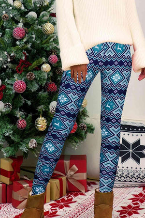 Stretchy Azure Women's Geometric Pants - MXSTUDIO.COM