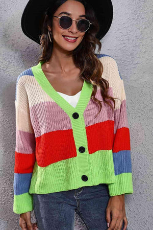 Striking Button Down Striped Knit Cardigan - MXSTUDIO.COM