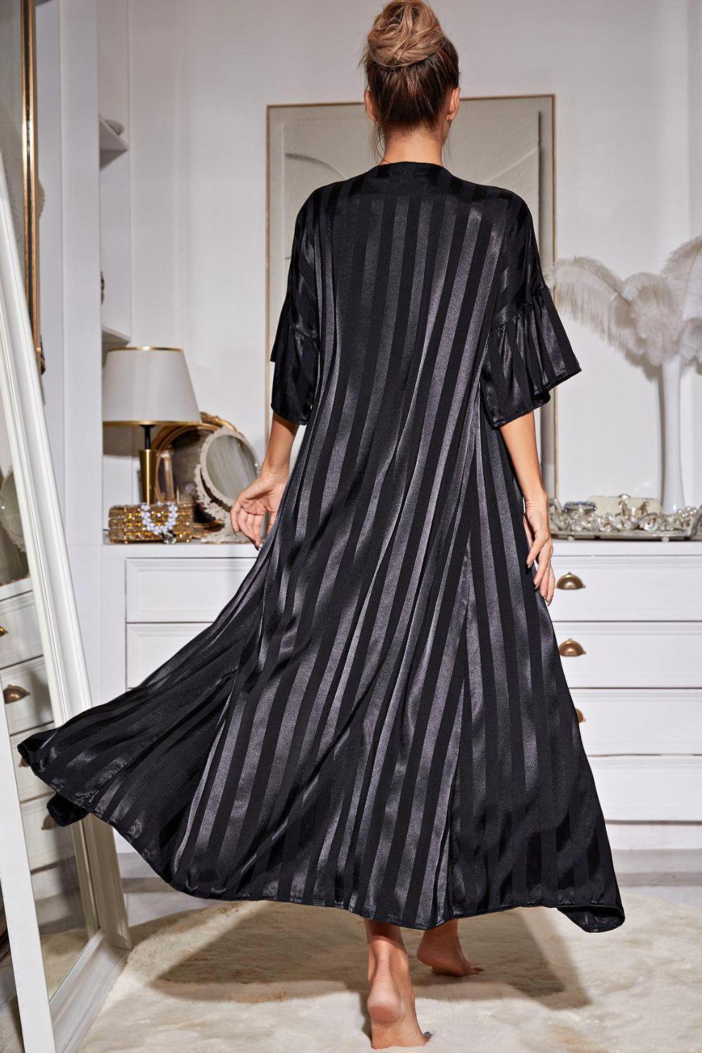 Striped Scoop Neck Cami Dress And Robe Set - MXSTUDIO.COM