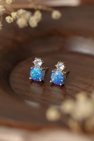 Stunning Vibe Sterling Silver Round Opal Stud Earrings - MXSTUDIO.COM
