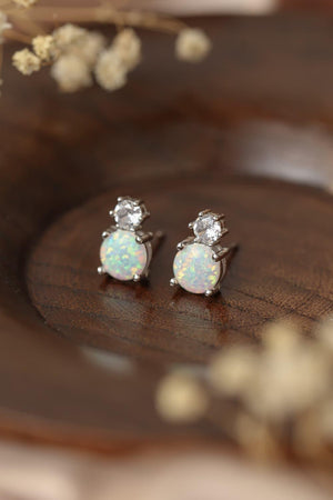 Stunning Vibe Sterling Silver Round Opal Stud Earrings - MXSTUDIO.COM