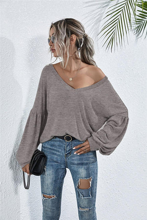 Stylish Comfort Knit V Neck Long Sleeve Top - MXSTUDIO.COM