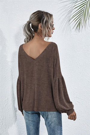 Stylish Comfort Knit V Neck Long Sleeve Top - MXSTUDIO.COM