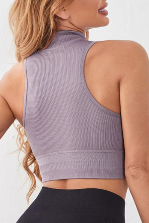 Stylish Yogi Mock Neck Ribbed Active Crop Tank - MXSTUDIO.COM