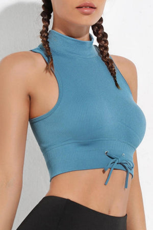 Stylish Yogi Mock Neck Ribbed Active Crop Tank - MXSTUDIO.COM