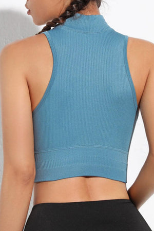 Stylish Yogi Mock Neck Ribbed Active Crop Tank - MXSTUDIO.COM