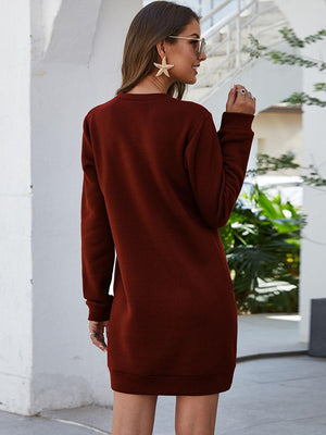 Stylishly Comfy Crew Neck Mini Long Sleeve Dress - MXSTUDIO.COM