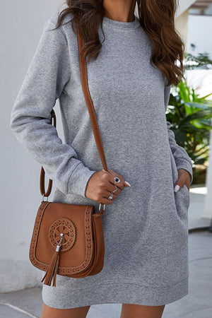 Stylishly Comfy Crew Neck Mini Long Sleeve Dress - MXSTUDIO.COM