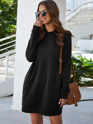 Stylishly Comfy Crew Neck Mini Long Sleeve Dress - MXSTUDIO.COM